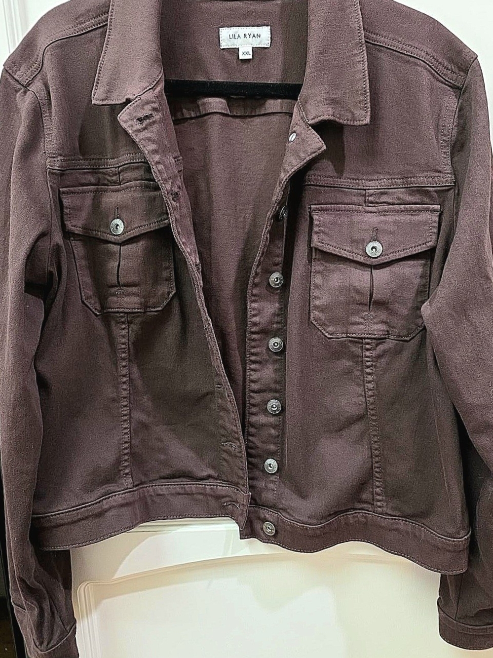 Lila Ryan XXL Black Coffee Brown Stretch Denim Trucker Jacket